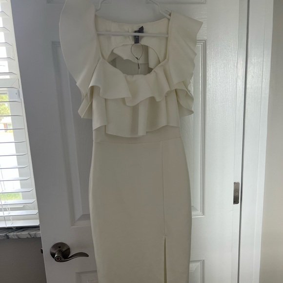 ASOS Square Neck Ruffle Front Midi Dress - Picture 3 of 5